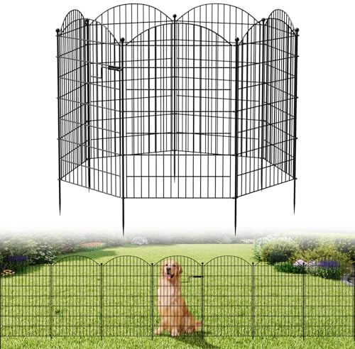 SUNYRISY 7 Panels Metall Gartenzaun Steckzaun 100cm H | 4,6 m L Hundezaun Mit Tür, Hühnerzaun Mobiler Zaun Begrenzungszaun für Haustier, Tierbarriere, Bordüre für Hof