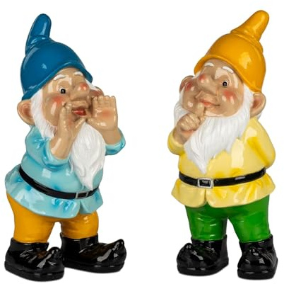 formano Set of 2 Garden Gnome Garden Decoration Figures Hand-Painted Artificial Stone 34 cm Large Glossy Surface Funny Garden Figures for Garden Patio Balcony Decorative Gnomes Outdoor Decoration