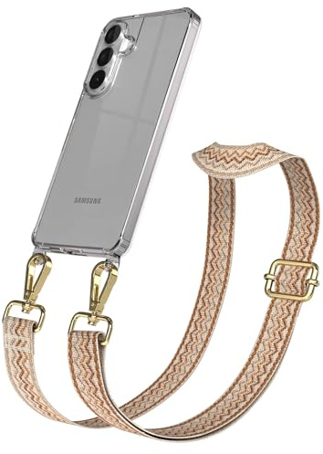 EAZY CASE Handykette - Verstellbares Taschenband kompatibel mit Galaxy S26 Plus, Schulterriemen, Handykordel mit Silikon Hülle, Umhängetasche, Beige Braun Gold