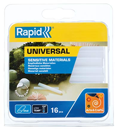 Rapid Niedertemperatur Klebesticks Transparent Universal, 16 Ovale Klebesticks 94mm Länge, zum Basteln und Dekorieren, für Niedertemperatur Klebepistole
