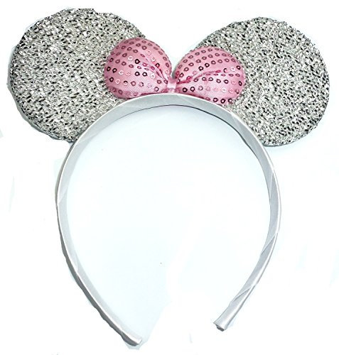 SILVER & PINK BOW MOUSE EARS HEAD BAND,MICKEY MOUSE EARS
