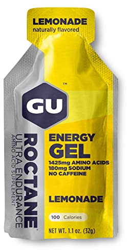 GU Energy Roctane Ultra Endurance Energy Gel, Vegan, Gluten-Free, Kosher, and Dairy-Free On-The-Go Sports Nutrition for Running, Biking, Hiking or Skiing, 24-Count, Lemonade