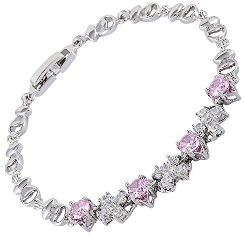 RIZILIA Taglio Rotondo Simulata Zaffiro Rosa CZ 18K Placcato Oro Bracciale Tennis, [18cm/7inch]