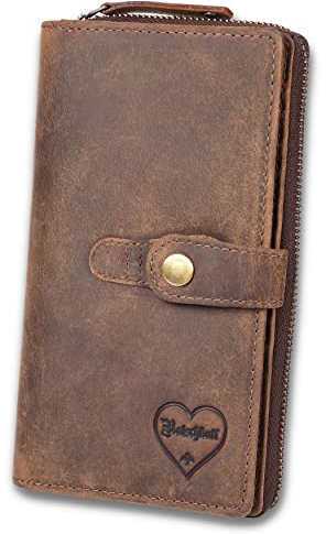 Ratschkatl Echt-Leder Geldbörse • Damen Portmonee mit RFID Schutz • Geldbeutel Braun