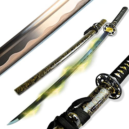 Swords and more Plum Blossom Katana – Japanisches Schwert, Samurai Schwerter echt, handgeschmiedetes Carbon Stahl Katana mit Scheide 102 cm, Katana Schwert für die Praxis oder als Samurai Deko