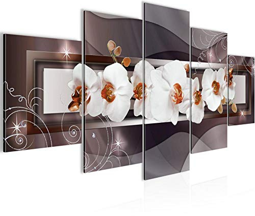 Runa Art Wandbilder Blumen Orchidee 5 Teilig Bild auf Vlies Leinwand Deko Wohnzimmer Abstrakt Braun Beige 206452a