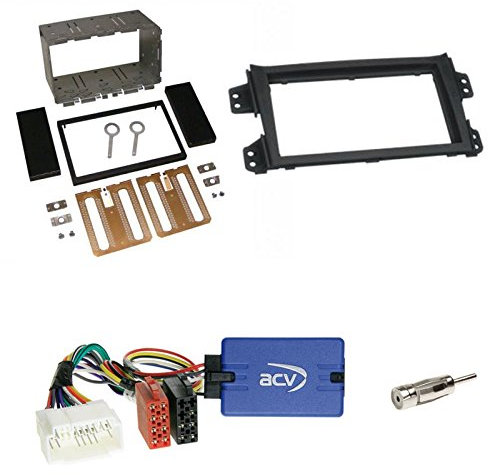 Einbauset: Doppel-DIN 2-DIN Blende Radioblende schwarz + Pioneer Autoradio Lenkradfernbedienungsadapter Antennenadapter für Opel Agila (FXB22/FXB32) 04/08-01/14 Suzuki Splash (1.0) 04/08-10/14