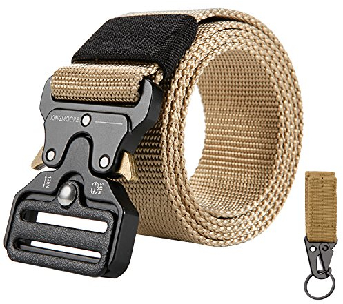 KingMoore Herren Tactical Gürtel Heavy Duty Webgürtel Einstellbare Military Style-Nylon Gürtel mit Metallschnalle Taille: 30 -35 Khaki
