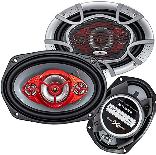 Pair of Audiobank 6x9 700 Watt 3-Way Red Car Audio Stereo Coaxial Speakers - AB6970 (2 Speakers)