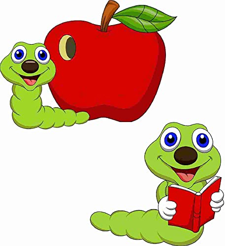 kleberio Sticker 2 Aufkleber Regenwurm mit Apfel selbstklebend Autoaufkleber Sticker für Kinder Bild Dekoration Set Car Wohnwagen wetterfest 12 x 10 cm