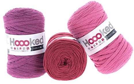 Hoooked RibbonXL Sparset aus 3 Rollen je 120 Meter Riesen-Textilgarn aus recycelter Kleidung (Plum Lipstick)