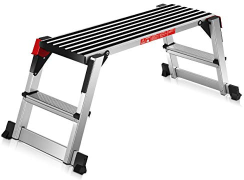 COSTWAY Plateforme de Travail Aluminium Pliable Capacité de 150 KG avec Serrures de Sécurité,Surface Antidérapante 126 x 30 x 49,5CM pour Maison,Bureau, Atelier et Garage