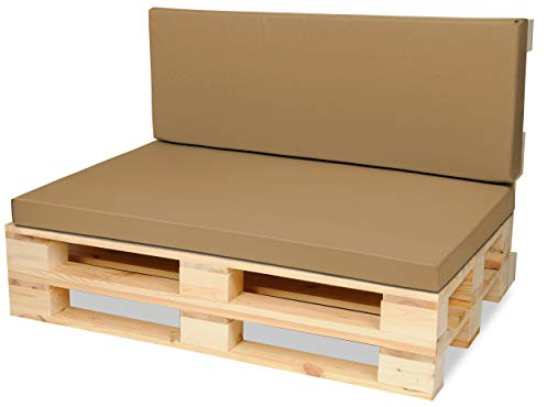 SuperKissen24. Palettenkissen Palettenauflagen Sitzkissen - 120x80 cm und Rückenlehne 120x40 cm - Outdoor und Indoor - Beige