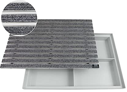 EMCO 60x40cm Eingangsmatte DIPLOMAT Rips hellgrau 22mm + ACO Bodenwanne Fußmatte Türmatte Abstreifer Fußabtreter Maße: 600x400mm