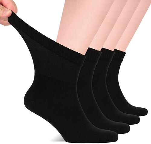 HUGH UGOLI Chaussettes Cheville Hommes Diabétiques, 4 Paires, Chaussettes en Bambou Douces et Fines, Larges &Amples pour Chevilles Gonflées, Bord Non Serré & Pointe Sans Couture, Pointure: 40-44/44-47
