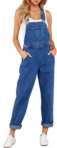 luvamia Flexclusive Women's Casual Adjustable Denim Bib Overalls Jeans Pants Trendy Loose Overall Jumpsuits Overalls for Women 2025 Classic Blue Size Large