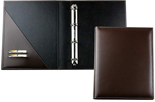 DELMON VARONE - Personalisierbare Dokumentenmappe DIN A4 Premium Cambridge Top Grain Leder Braun, Ringbuch Ablagemappe zum Abheften von Dokumenten, Urkunden und Akten, Ordner mit 3 Einsteckfächern