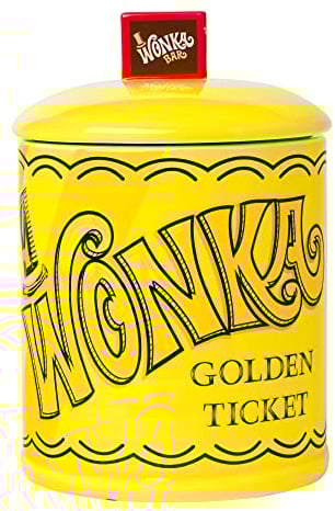 Silver Buffalo Willy Wonka and the Chocolate Factory Wonka Bar Golden Ticket Ceramic Cookie Snack Jar (Large)