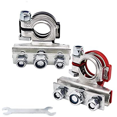 2pcs Quick Release Car Battery Terminal Connectors, Battery Clamps -12V 3-Way Battery Terminals, Leisure Battery Connectors for Car,Caravan,Motorhome Battery Terminal Pair (with Double-Ended Wrench)
