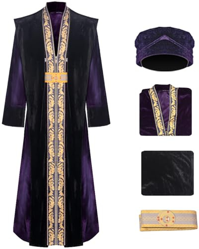 Kolegrial Dumbledore Kostüm mit Hut Herren Cosplay Zauberer Directeur Dumbledore Uniform Set Schultertuch und Robe Gürtel für Karneval Halloween Party Maskerade Theater Rollenspiel Fancy Verkleidung