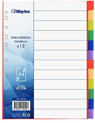 WAYTEX 931348 Register A4, 12 Tasten, neutral, Polypropylen, lebendige Farben mit Index