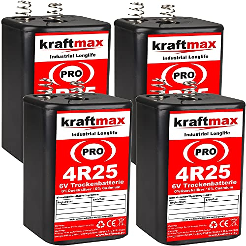 kraftmax 4er Pack 4R25 PRO - 6V Hochleistungs- Industrial Longlife Blockbatterie - 6 Volt Batterie Block - NEUSTE Generation 4R25X
