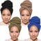 Xtrend Stretch-Kopftuch, Stirnband, Jersey, Turban, Strick, Kopfbandagen, einfarbig, ultraweich, extra lang, atmungsaktiv, für Damen (Kamel, Königsblau, Schwarz, Armeegrün), 4 Stück