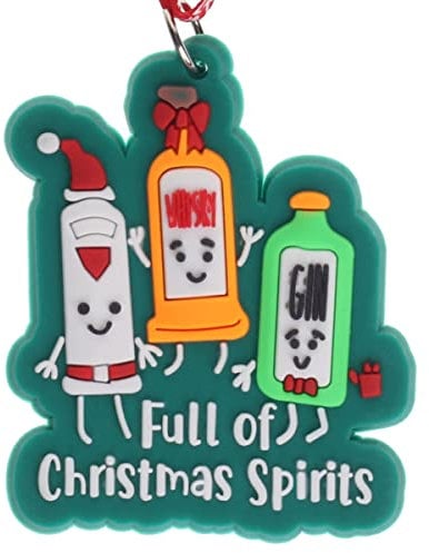 Full of Christmas Spirits Vodka Whisky Gin Fun Hanging Christmas Tree Decoration Silicone Ornament Novelty Bauble - Stocking Filler - Secret Santa - Colourful Multicoloured - Small Gift - Funny