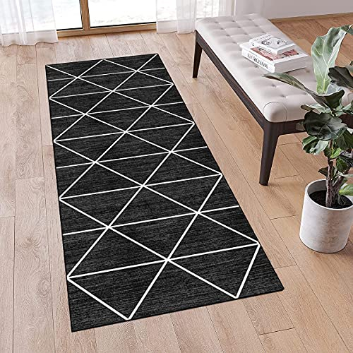 QQrunner Teppich Läufer Flur rutschfest Modern Gitter 80x150cm Schwarz Meterware Waschbar Teppichläufer Schlafzimmer Korridor Küchenlaufer Lang, Anpassbare Größe, 40-120cm Breit