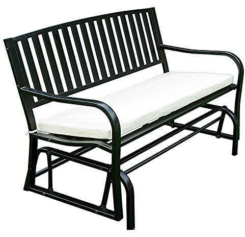 QLLL Outdoor Swing Glider Chair for 2 Person, Garden Patio Bench with Steel Frame and Slat Design, Porch Bench Garden Rocking Seating, black