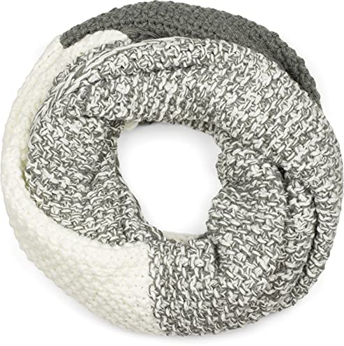 styleBREAKER Damen Strick Loop Schal 2-Farbig mit Ombre Farbverlauf, Reiskorn Strickmuster, warmer Winter Strickschal 01018165, Farbe:Grau-Weiß