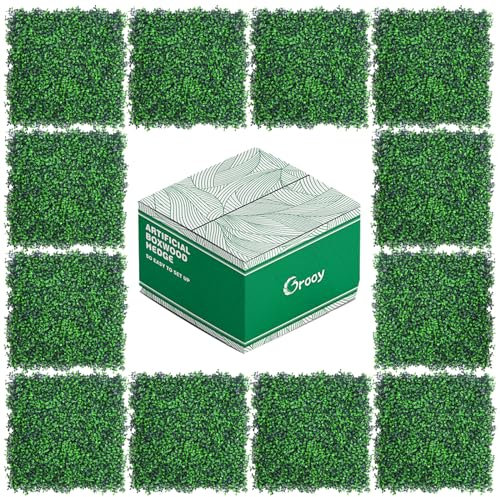 Grooy 20x20 Grass Wall,12PCS Artificial Boxwood Panels,4 Layers Plant Wall, Greenery Backdrop,Privacy Hedge Screen,Green Panels Decor for Outdoor Garden and Indoor Home Wedding