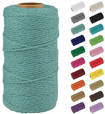 Uiopa Macrame Corde 2mm x 100m, Naturel Fil Macramé Fil de Coton Ficelle Corde, DIY Cordelette pour Tressée, Tapisserie de Plante, Tenture Murale, Cadeau Décoration, Emballage (Bleu clair)