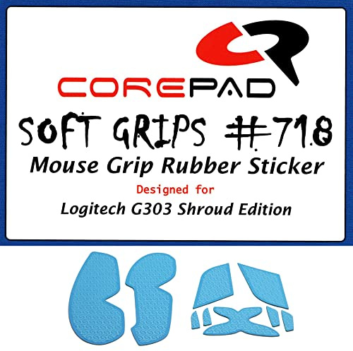 Corepad Soft Grips - selbstklebende vorgeschnittene Anti-Rutsch Aufkleber für PC Gaming Mäuse (Blue, Logitech G303 Shroud Edition)
