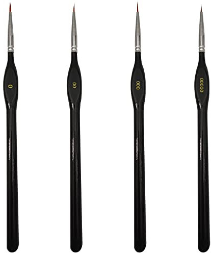 Lot de 4 pinceaux Fins pour Peinture Miniature, pinceaux Fins pour Aquarelle, Peinture à l'huile, Peinture Acrylique, Peinture rupestre, Nail Art ou Artisanat (Noir)