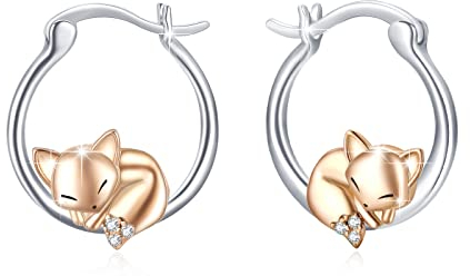 Fuchs Ohrringe Damen 925 Sterling Silber Creolen Tier Huggie Kleine Kreolen Schmuck Muttertags Geschenk Hypoallergen für Frauen Mädchen Kinder