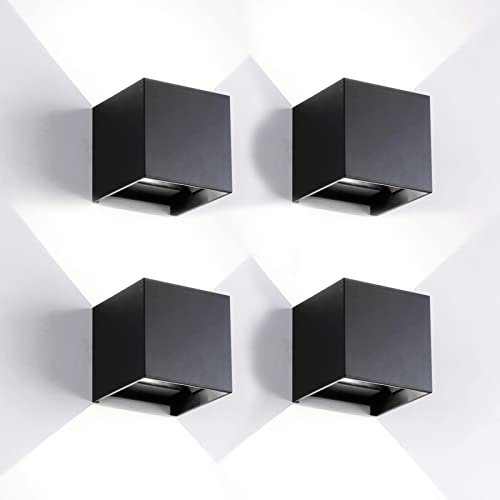 FUPE 4 Stücke Wandleuchte aussen/Innen Wandlampe LED Außenwandleuchten IP65 Wasserdichte Moderne Schwarz 12W 6500K Kaltlicht Wandleuchte Quadrat Aluminium Strahlwinkel Einstellbar