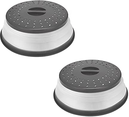 Microwave Cover for Food Collapsible Microwave Splatter Cover Food Colander Dishwasher Safe 2 Pack (Grey)