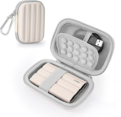 YINKE Case Compatible with Samsung T7 Shield/ T9 / T7 Touch Portable SSD USB 3.2 1TB, 2TB, 500GB, Hard EVA Portable Travel Storage Protective Cover (Beige)