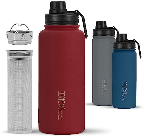 720°DGREE Edelstahl Thermo Trinkflasche 950ml “noLimit” +Früchtebehälter - Auslaufsicher, Kohlensäure geeignet, BPA-Frei - Isolierflasche mit Schraubverschluss für Sport, Outdoor, Fitness +Sportdeckel