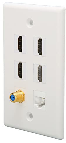 Ethernet Wandplatte,RJ45 Ethernet Buchse,6 Port HD Multimedia Schnittstelle,Kompatibel mit CAT5 ,CAT5e und CAT6 Kabeln für an Der Wand Montierte Hdtvs,Streaming Videoplayer,Projektoren,Compute