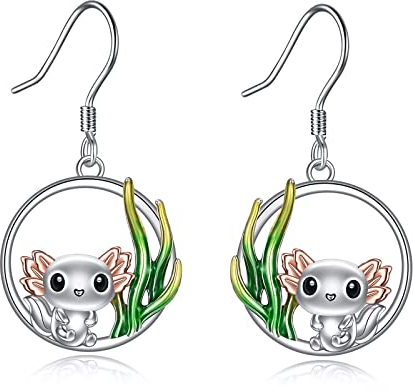 Axolotl Ohrringe 925 Sterlingsilber Axolotl Tropfenohrringe Niedliches Tier Rund Baumelnd Schmuck Geschenke für Frauen Mädchen Teenager