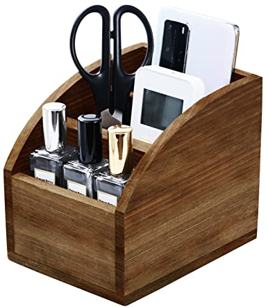 Rustikaler Vintage-Schreibtisch-Organizer aus Holz, Fernbedienung, 3 Steckplätze, Tischplatte, Schreibtisch, Bürobedarf, Aufbewahrungsregal, TV-Fernbedienung, Halterung, Heimdekoration, Aufbewahrung