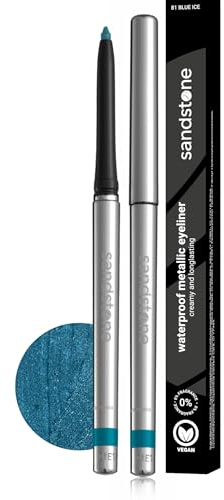 Sandstone Scandinavia Hypoallergener Eyeliner Wasserfest (Blue Ice) | Parfümfreier Metallischer Eyeliner | Veganer und Tierversuchsfreier Augenstift | Farbige Eyeliner für Empfindliche Augen
