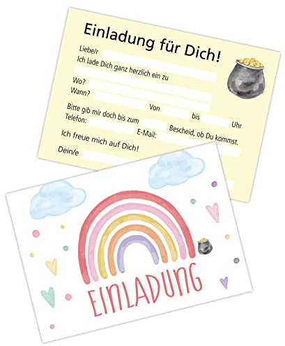 Clever Pool 15er Set Einladungskarten Kindergeburtstag, verschiedene Motive, Party-Einladungen für alle Anlässe (15 Karten Regenbogen)