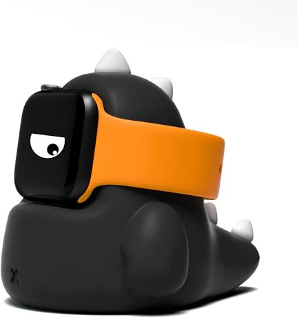 ELETIUO Lade-Ständer kompatibel mit Apple Watch Series 1-10/SE/SE2/Ultra/Ultra 2 (49/45/44/42/41/40/38mm), Dinosaurier-iWatch-Ladestation mit Nachtmodus, schwarz