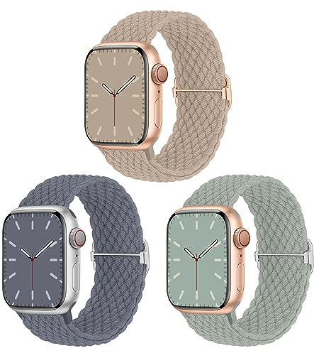 Geflochtenes Armband Kompatibel mit Apple Watch 38mm 40mm 41mm 42mm, Nylon Elastisches Dehnbares Band für Apple Watch 10 9 8 SE 7 6 5 4 3 2 1, 3 Stück