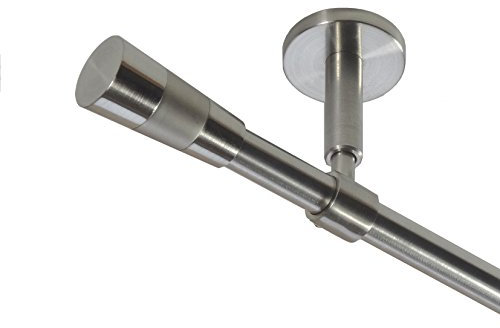 BASIT Gardinenstange Deckenmontage 1 läufig 280 cm lang Edelstahl Look Set Metall I 1-läufige Vorhangstange Deckenmontage Ø16mm I 120-600cm wählbar D11