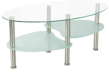 Table Basse en Trempé Verre Simple et élégante, Table Basse de Salon avec Pieds en Métal, Ensemble de Table Basse gigogne Ronde, avec 2 étagères 90x50x43 cm
