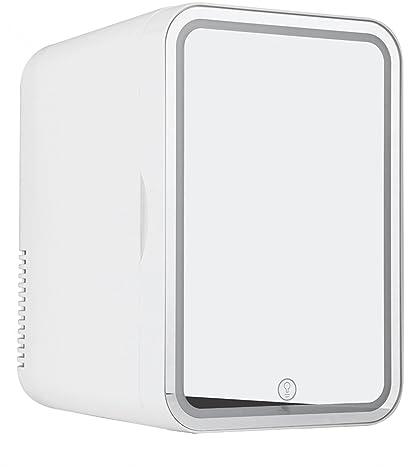 Mini RéFrigéRateur De Voiture, 8L,avec Miroir De Courtoisie LED Frigo Camping Car, Voiture,Maison,Chaud Et Froid 2 en 1 Mini Frigo De La Chambre, pour Le Bureau Ou en Voyage,White